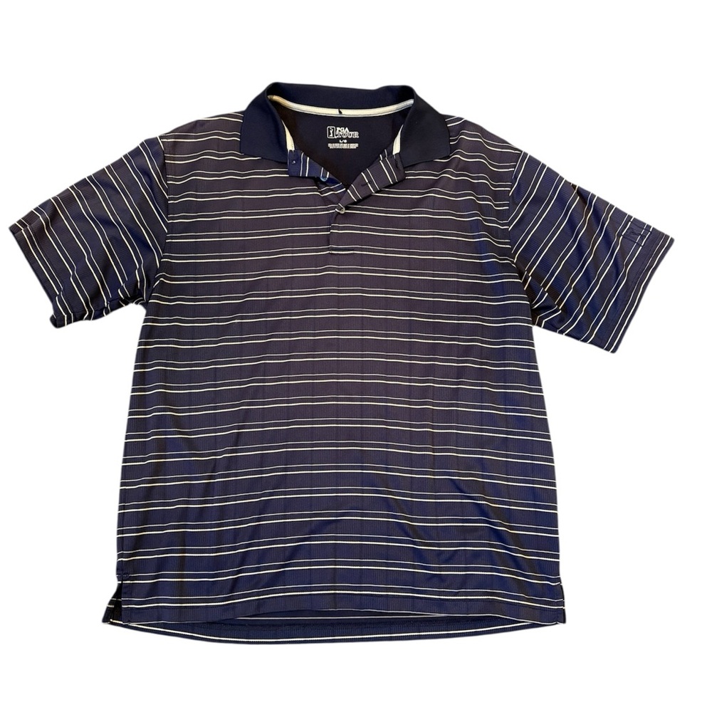 PGA Tour Men's Polo Shirt - Navy and Cream Stripes